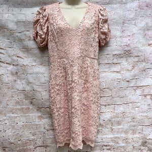 Marina Puff Sleeves Light Peach Pink Lace Overlay Puff Sleeves Size 8 PETITE